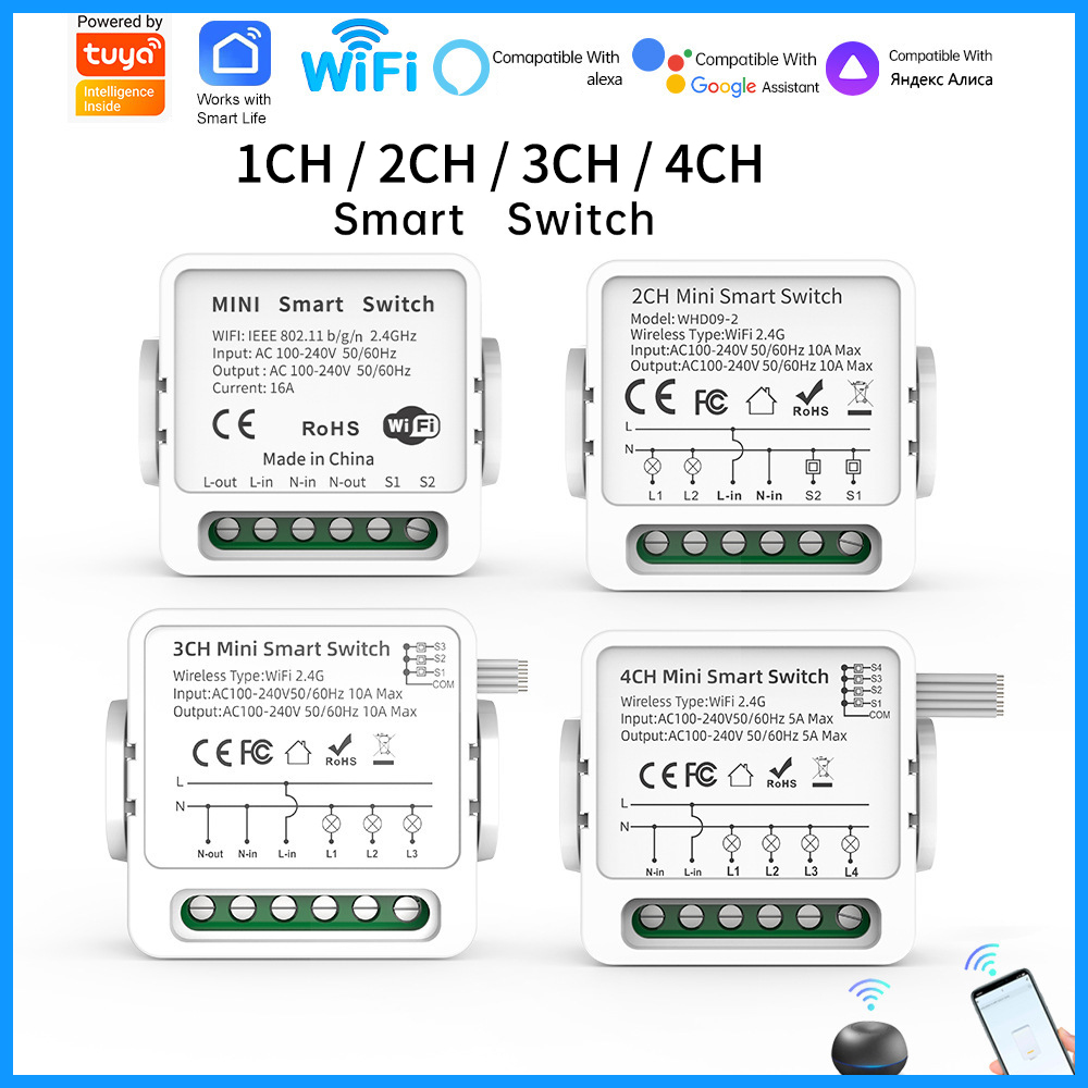 Smart Home Voice Control - Interruptor Inteligente Tuya WiFi 1/2/3/4 Gangue,