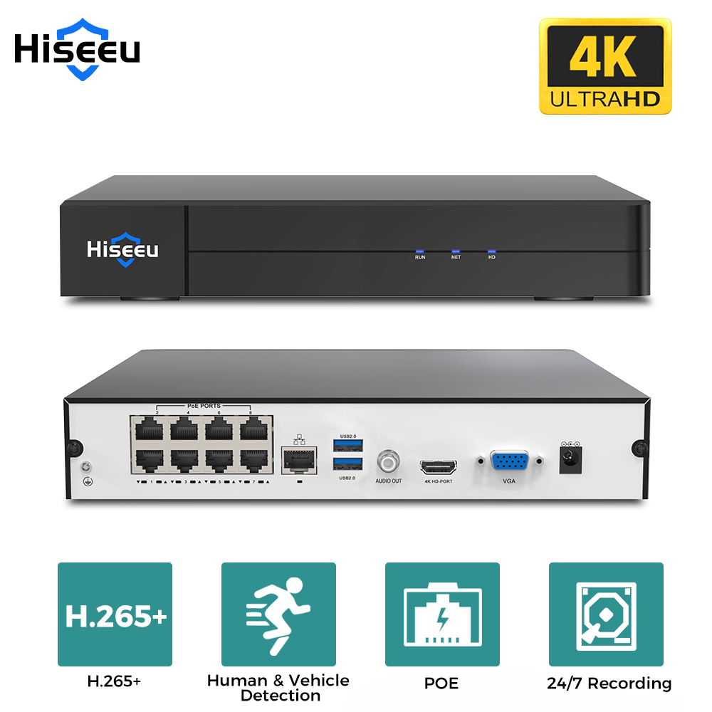 Security Ip Camera - Hiseeu 8CH 4K PoE NVR Rede