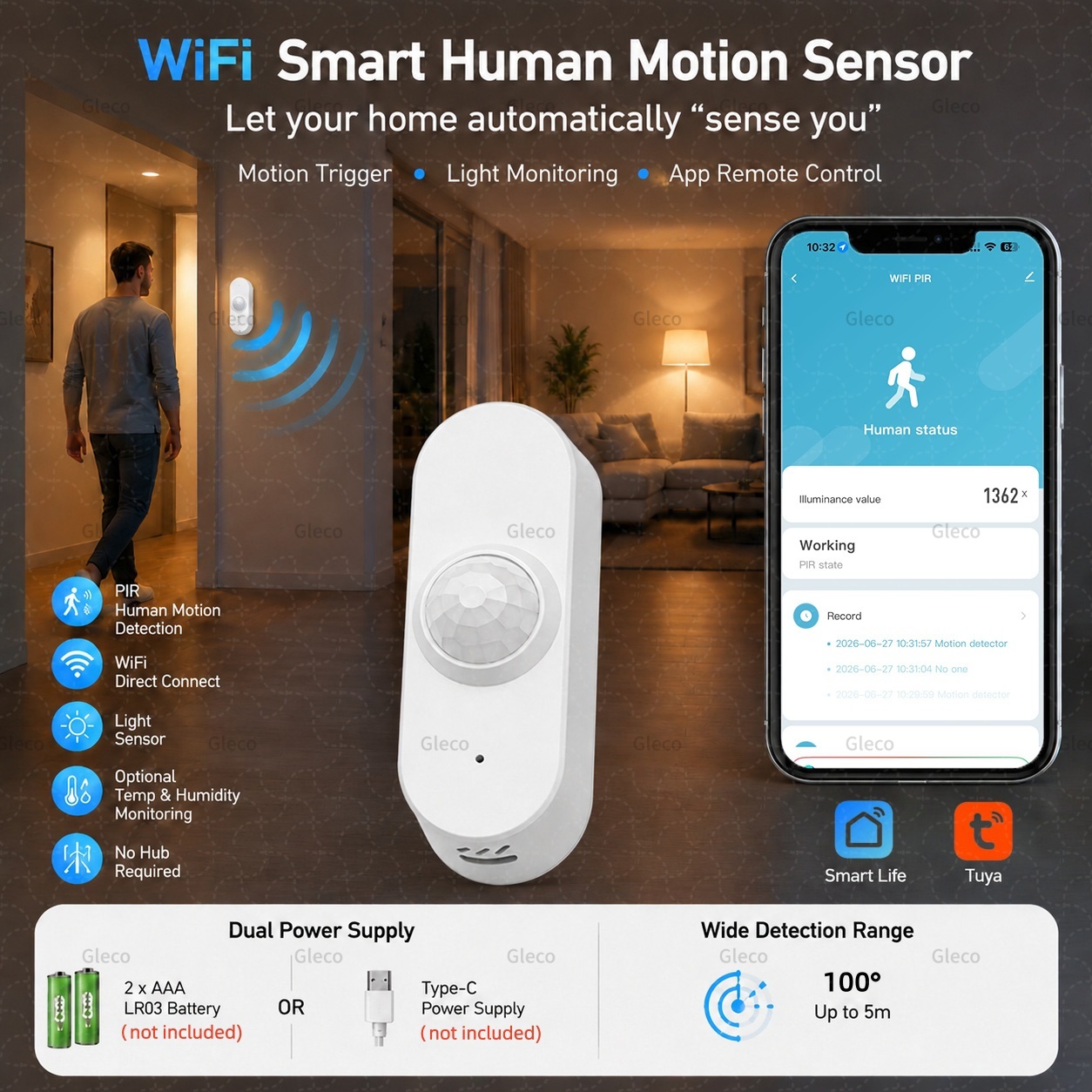 Smart Home Wiser - Sensor de Movimento PIR Wi-Fi Tuya