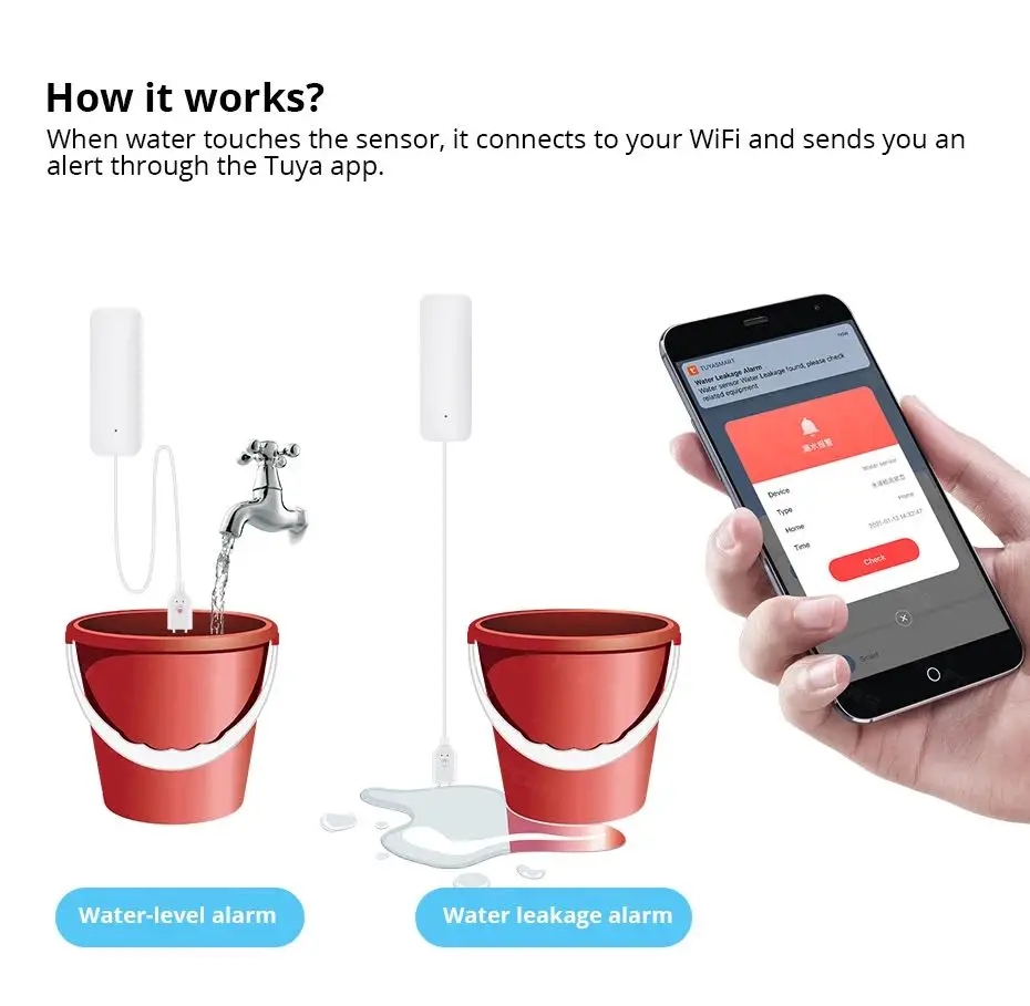 Tuya wi fi inteligente sensor  - Wifi Water Leak Detector avaliação e preço